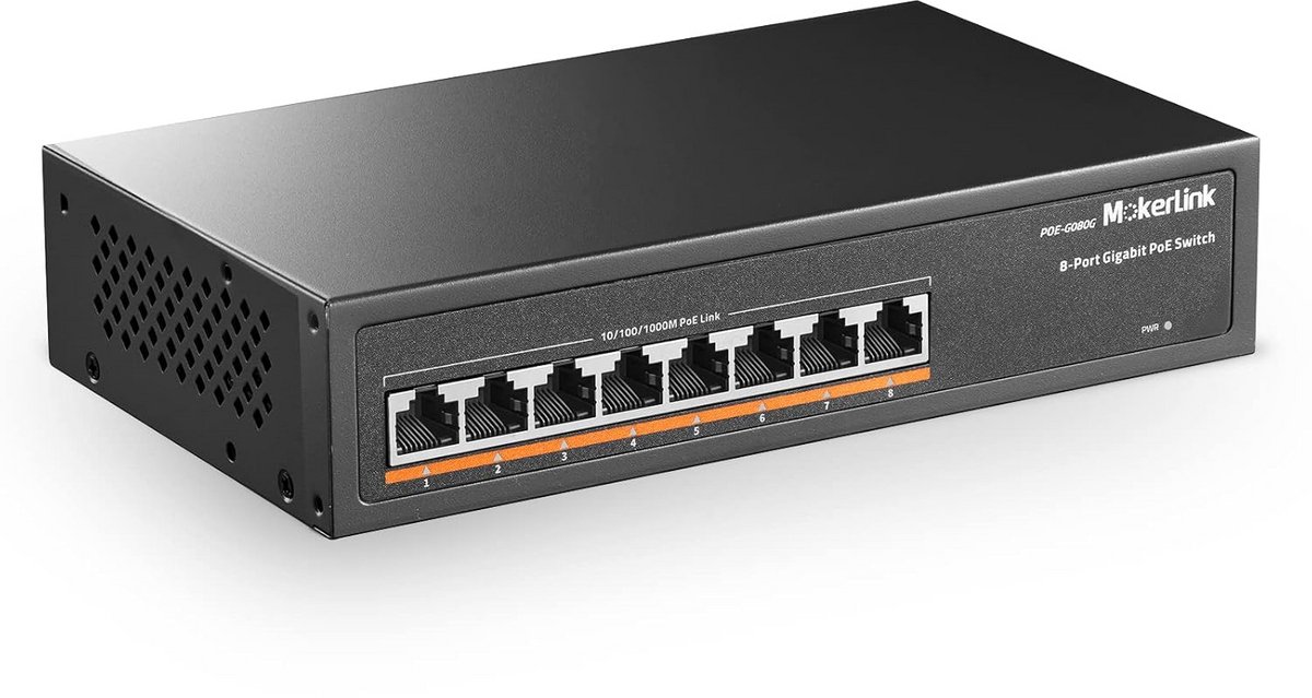 Gigabit PoE Switch 8 Poorten 120W Onbeheerd Robuust Metaal Plug en Play