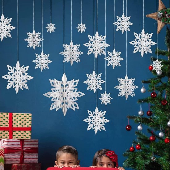 Madam Stoltz Kerstdecoratie hangers papieren sneeuwvlok Wit