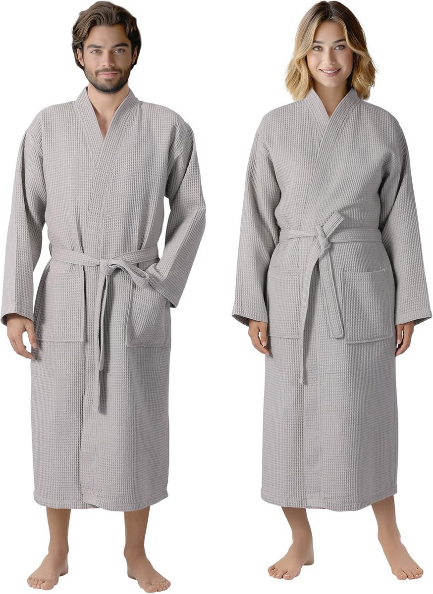Wafel Piqué Badjas 100% Katoen Unisex voor Dames en Heren S tot 6XL - Lichtgewicht Reisbadjas