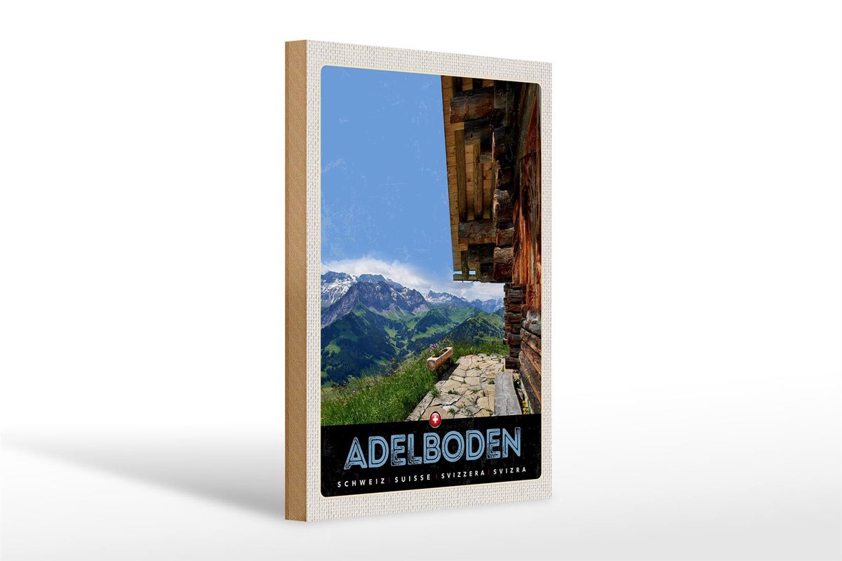 Femer Holzschild Reise 20x30cm Adelboden Schweiz Aussicht Gebirge