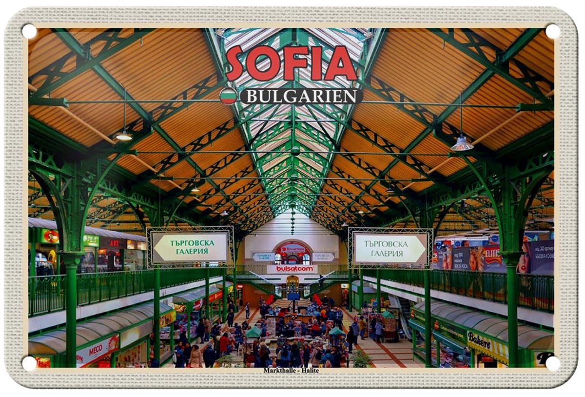 Blechschild Reise 18x12cm Sofia Bulgarien Markthalle Halite Schild