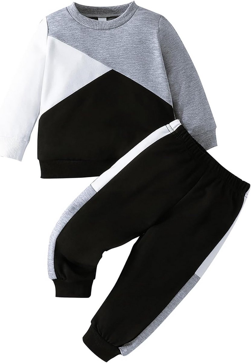 Peuter Outfitset voor Jongen met Kleurblok Sweater en Joggingbroek - Geschikt voor Herfst en Winter, 2-3 Jaar