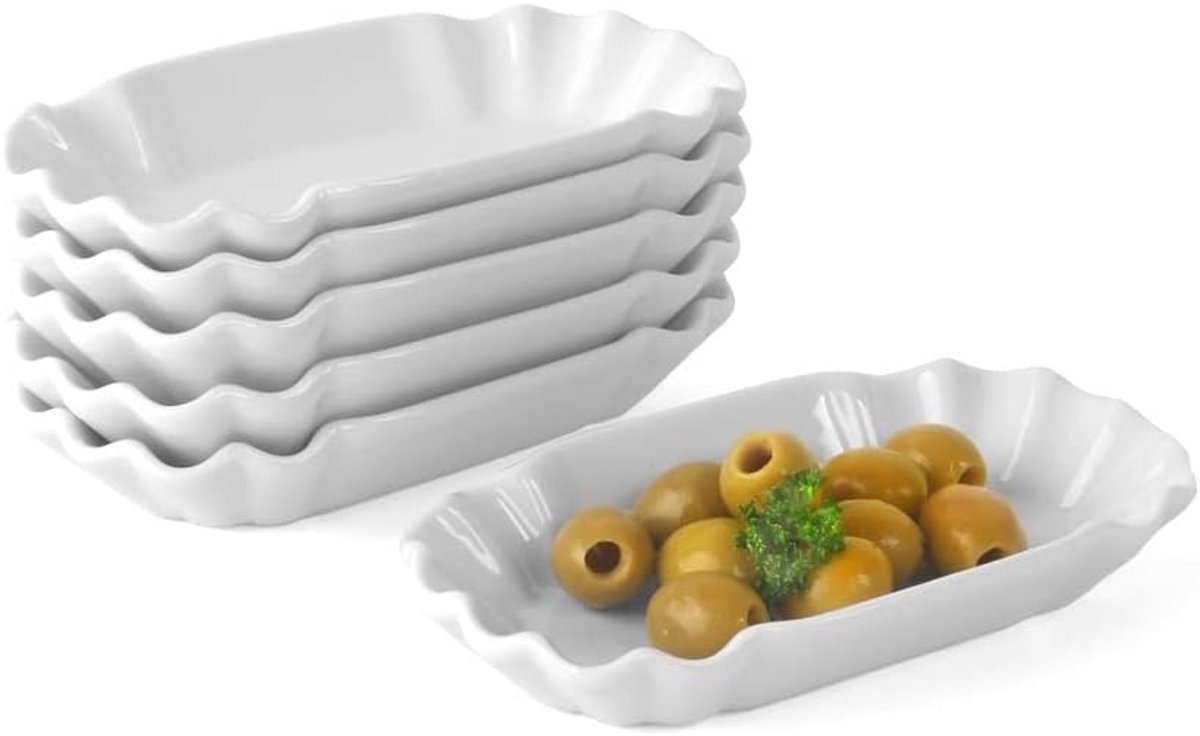 Porseleinen frietschaal 15 cm - 6 stuks - kartonnen look