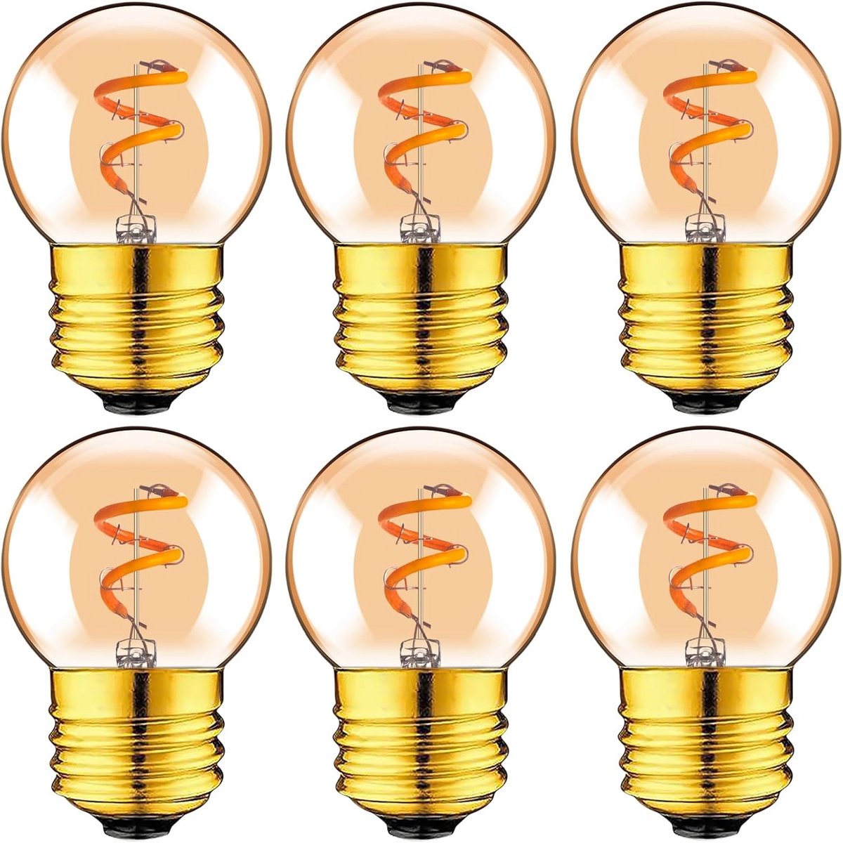 E27 Vintage LED G40 Filament Lamp - 1W Vervangt 10W Edison Lamp voor Chandelier - 2200K, Pack van 6