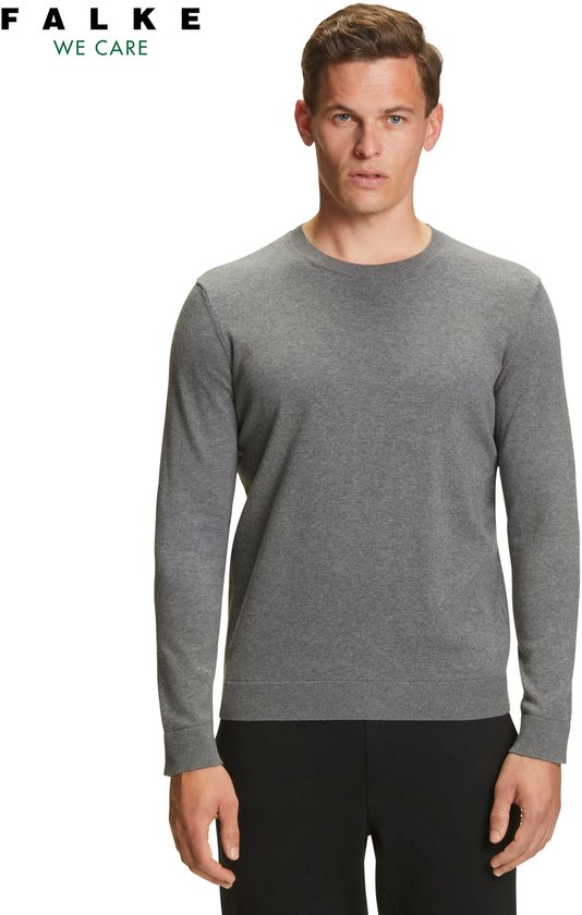 FALKE Basic Cotton Crew Neck elegante klassieker katoen trui heren grijs - maat L
