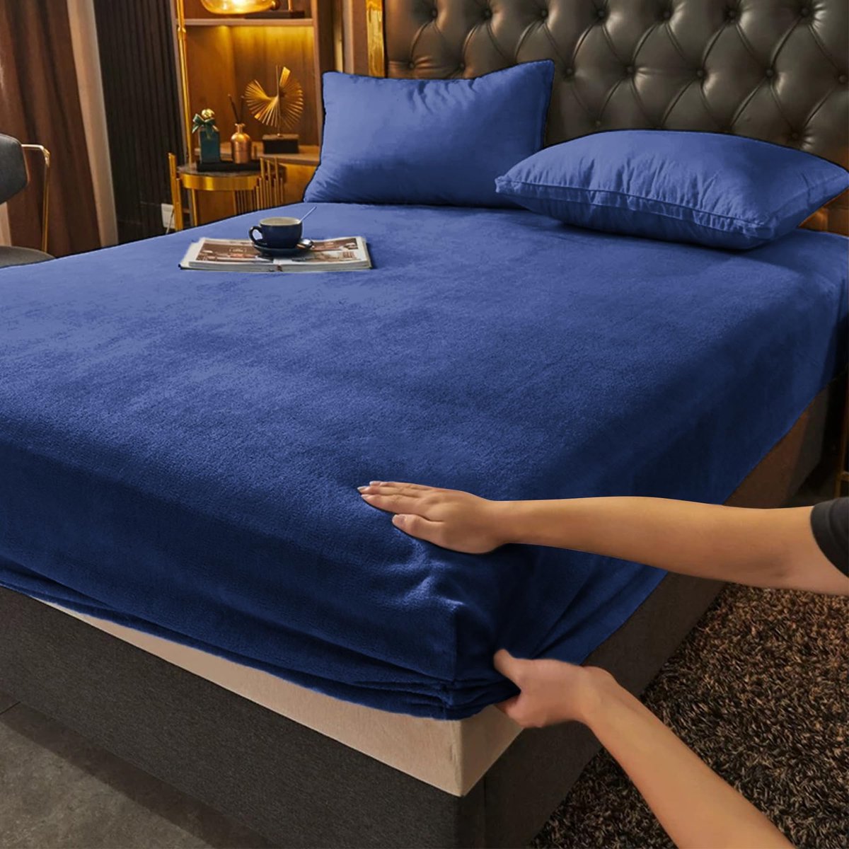 Ibenzoa Donkerblauw flanellen hoeslaken 140x200 cm voor winterse warmte en comfort Darkblue