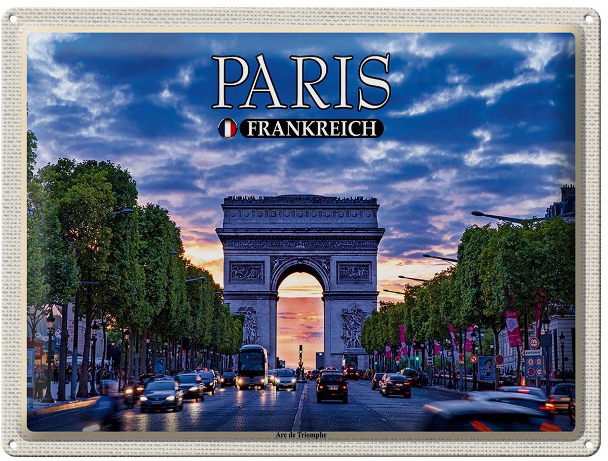 Blechschild Reise 40x30cm Paris Frankreich Arc de Triomphe
