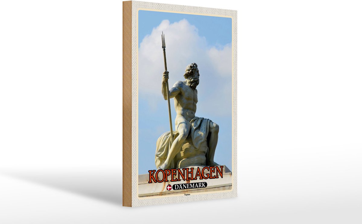 Femer Holzschild Reise 20x30cm Kopenhagen Dänemark Neptun Statue