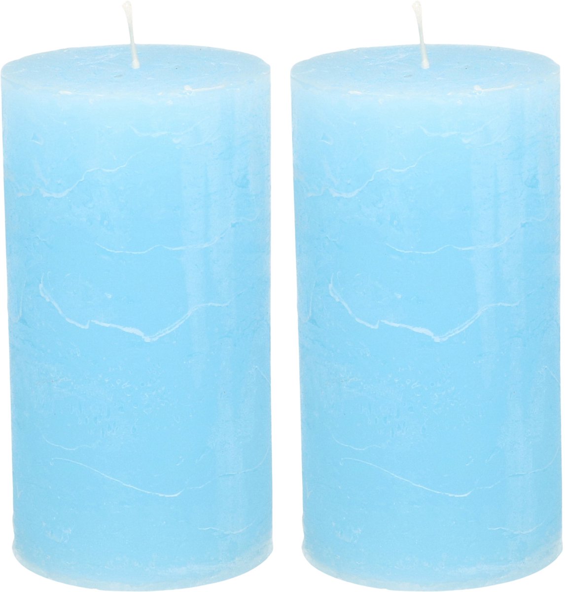 Atmosphera Stompkaars - 2x - licht blauw - 7 x 13 cm - cilinderkaars - kaarsen - rustiek model Lichtblauw