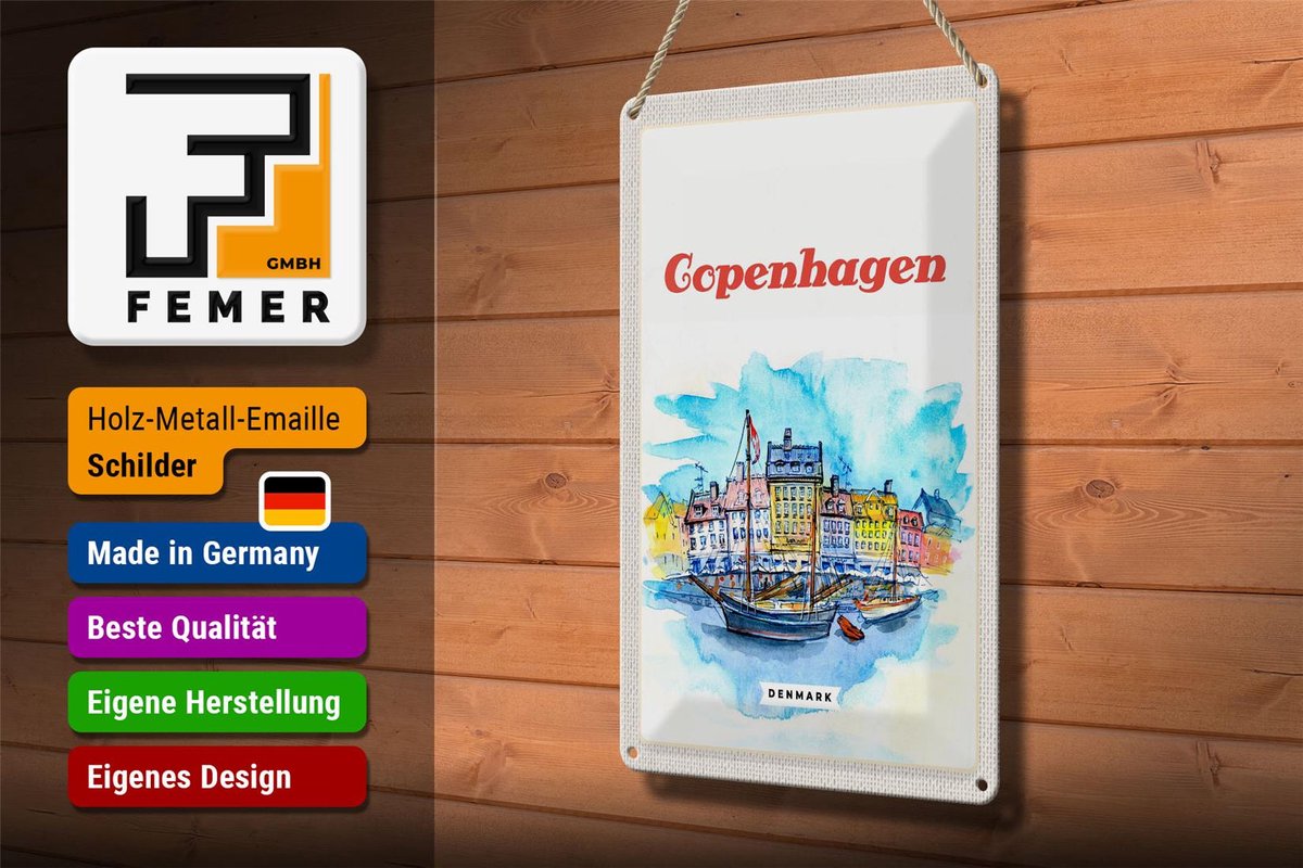 Blechschild Reise 20x30cm Bild Copenhagen Denmark Boot
