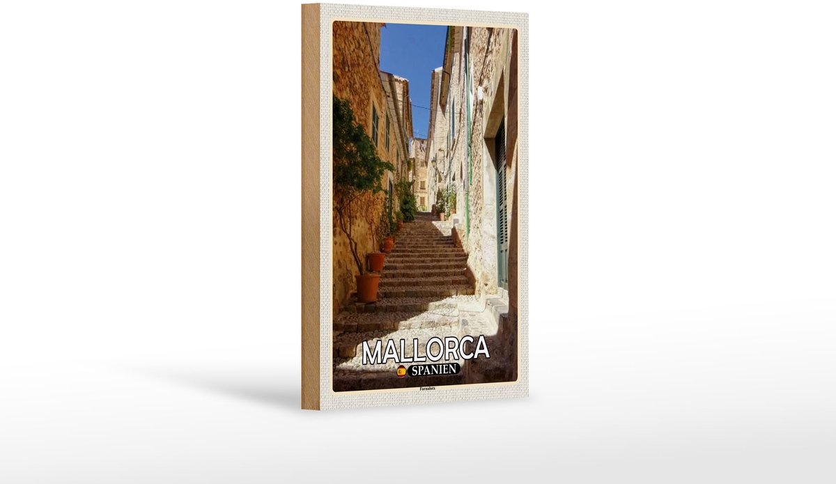 Femer Holzschild Reise 12x18 cm Mallorca Spanien Fornaluts Treppen