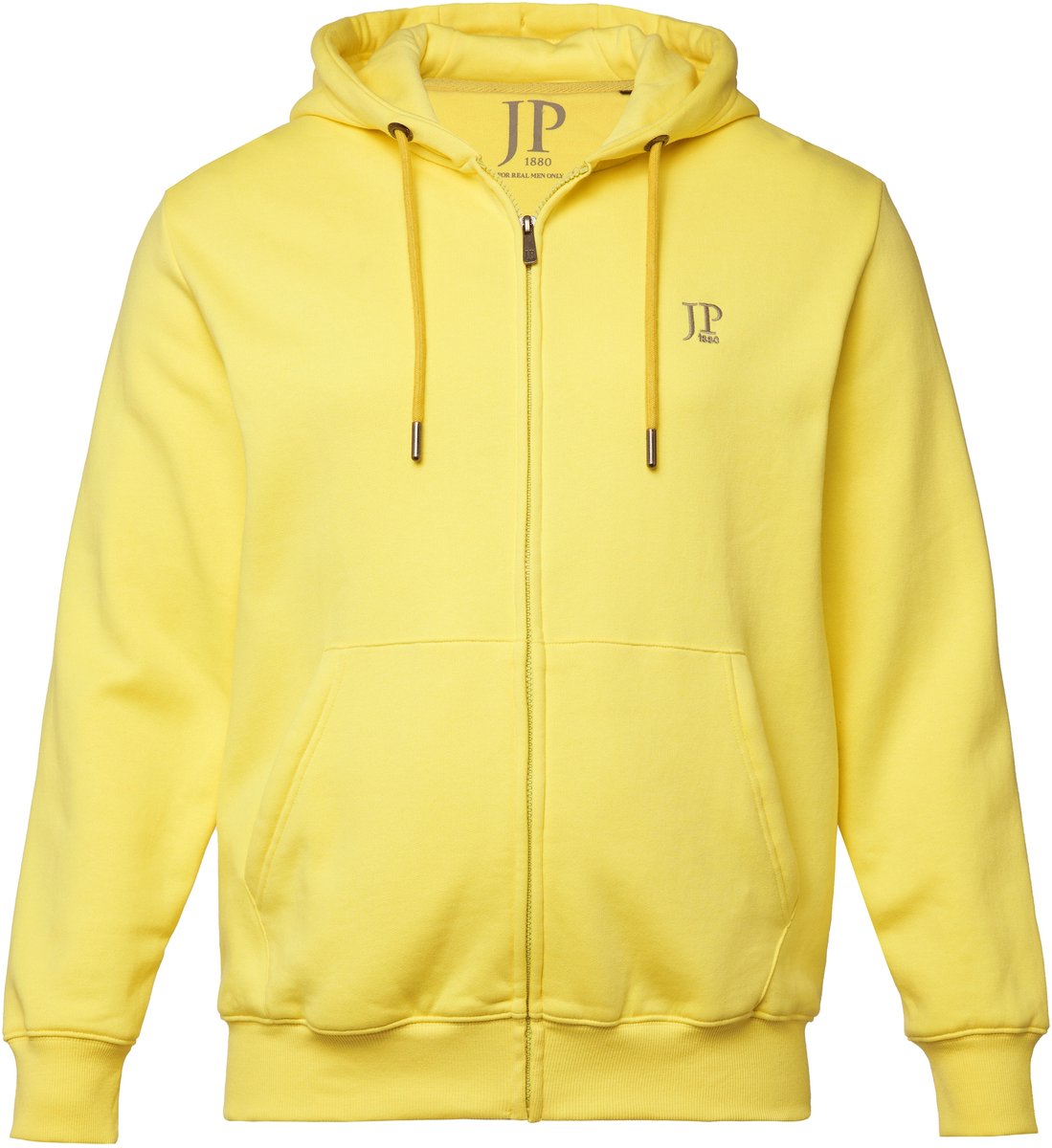 JP 1880 - Heren - Hoodie-jack sweatstof capuchon kangoeroezak - Citroengeel - Maat XXL