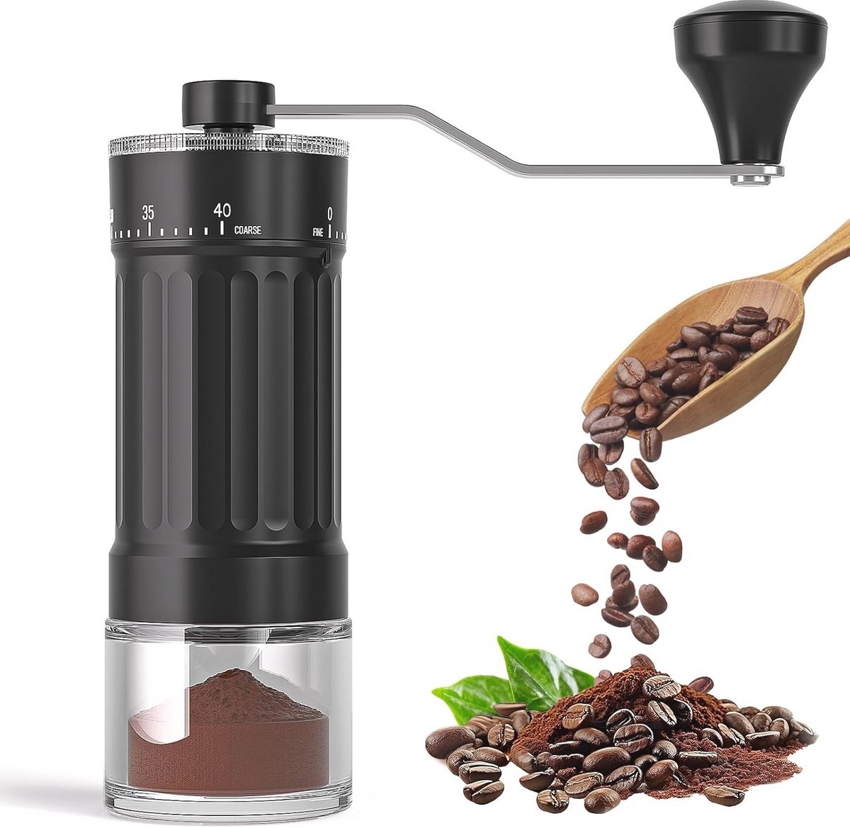 Handmatige koffiemolen met keramische bramen en verstelbare instellingen