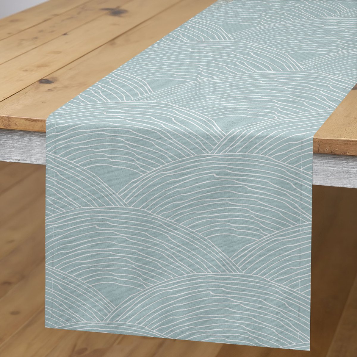 ABAKUHAUS visschubben-tafel-loper – 40x300 cm – Polyester – lichtblauw/grijs/wit