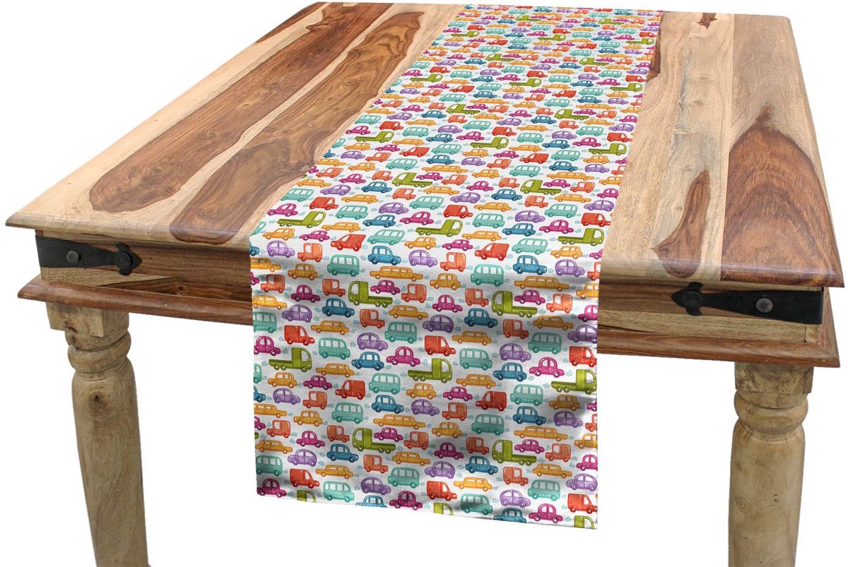 ABAKUHAUS Auto-tafelrunner – Gekritzelkunst auto’s – 40×225 cm – Groen/Rood