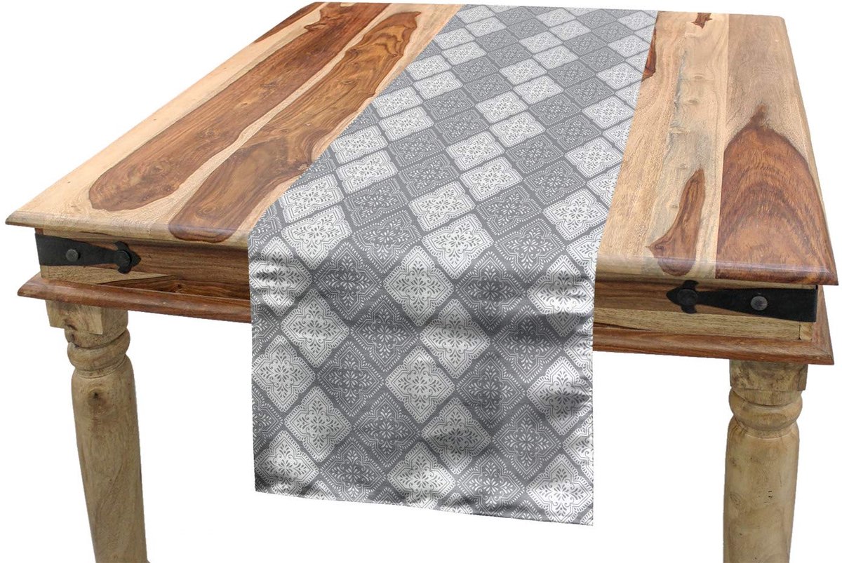 ABAKUHAUS Damast Tafelloper – 40x180 cm – Lichtgrijs – Wasbaar