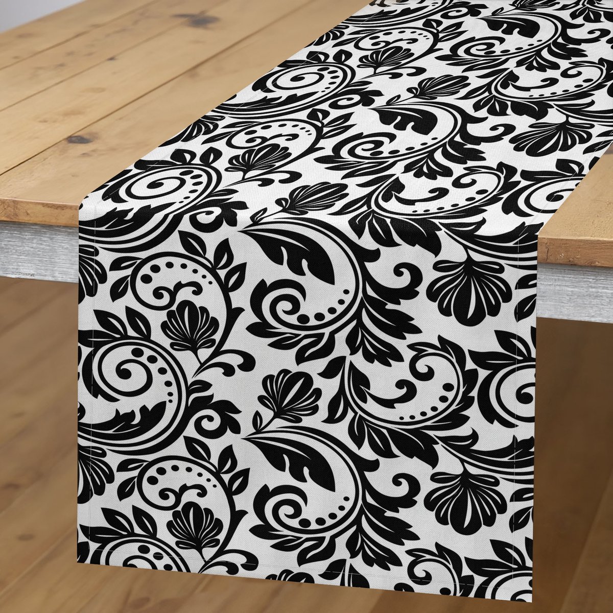 ABAKUHAUS Victoriaanse tafelloper – Damastlook, zwart-wit, 40x180 cm