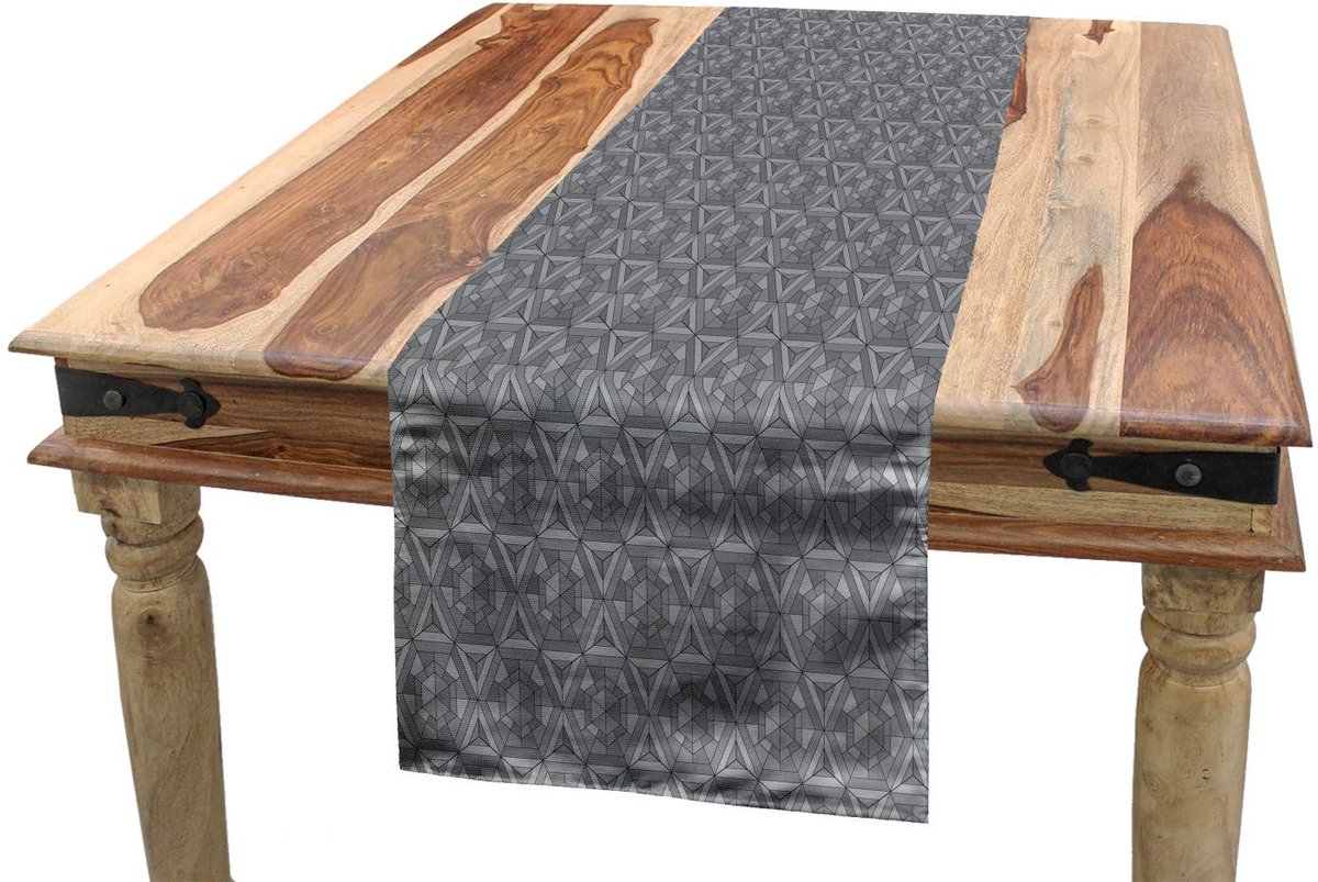 ABAKUHAUS Grijs Tafelloper – Hexagon & Driehoeken – 40x225 cm – Polyester