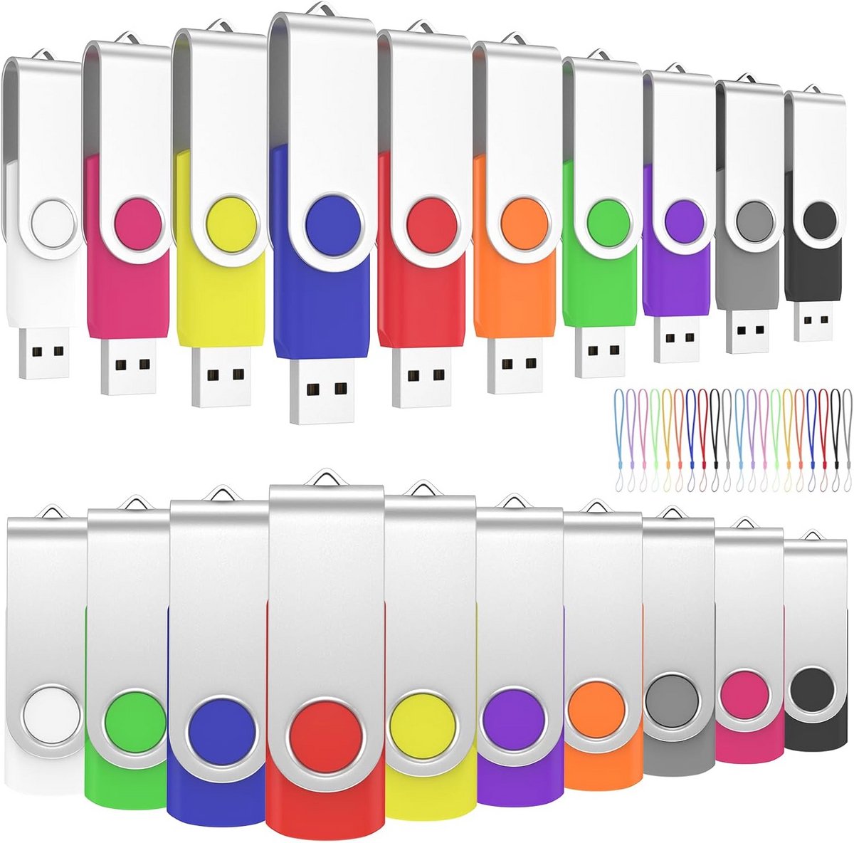 Meerkleurige USB-stick 8GB - 20 Stuks USB 2.0 Geheugenstick met Sleutelkoorden