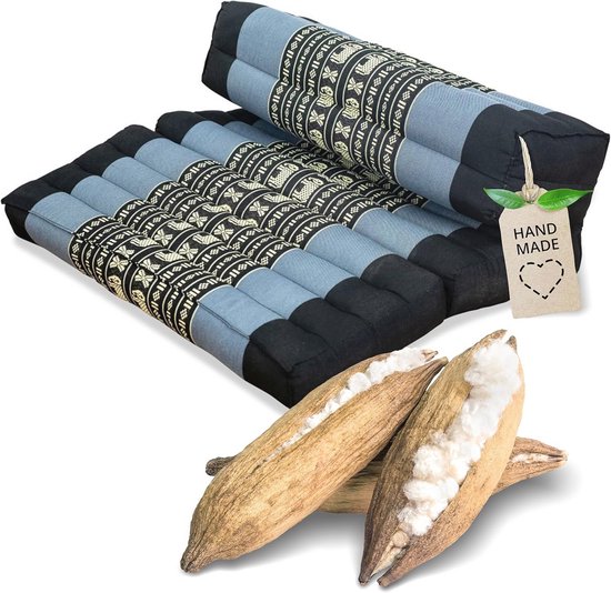 livasia meditatiekussen plooibaar - 72x50x12cm - zafukussen klapbaar zabuton voor yoga en meditatie, meditatiezit ket kapok, zitkussen kleermakerzit om te klappen, handgemaakt (Blauw/Geel