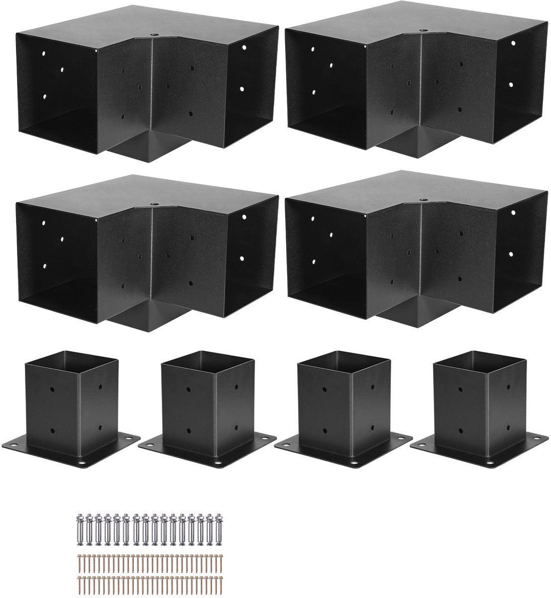 Pergolabeugelset, 10x10 cm (Binnenmaat 9x9 cm), Set van 4 Duurzame 3-Weg Hoekbeugels voor Houten Constructies, Eenvoudige installatie voor Priëlen, Patiopergola's en Blokhutten