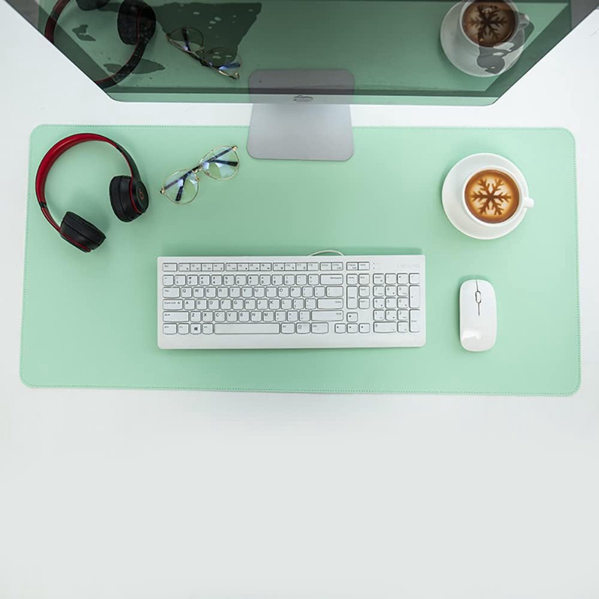 Dual Side Desk Pad, Large PU Leren Mouse Mat met Kurk, Niet-slip & Waterdicht Bureau Schrijfmat voor Gaming en Kantoor, 120x60cm Lichtgroen