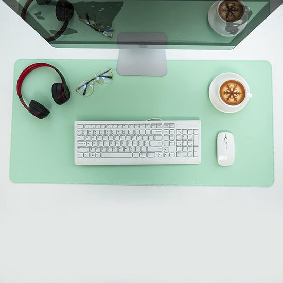Dual Side Desk Pad, Large PU Leren Mouse Mat met Kurk, Niet-slip & Waterdicht Bureau Schrijfmat voor Gaming en Kantoor, 120x60cm Lichtgroen