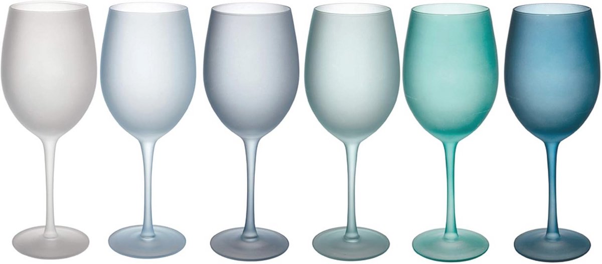 Tivoli Set van 6 Frosted Glazen in Blauwe Tint - 550 ml