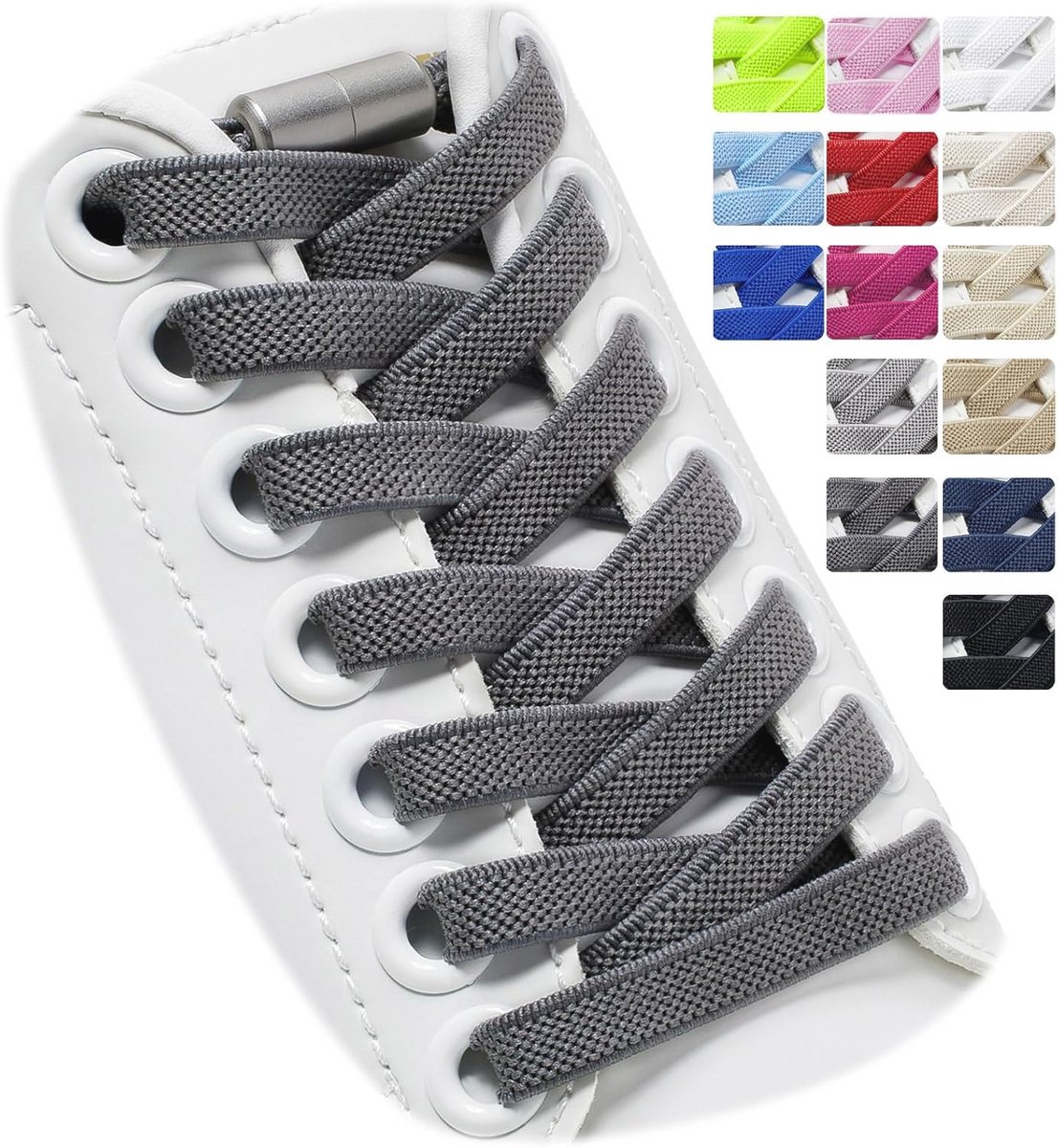 Elastische Schoenveters voor Kinderen en Volwassenen - Plat, Met Metalen Capsule, 2 Paar