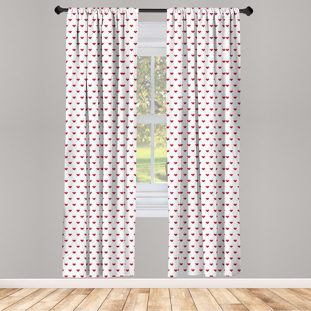 ABAKUHAUS Diamantmotief venstergordijnen – 2-delige 75x245 cm – Blauw/Grijs