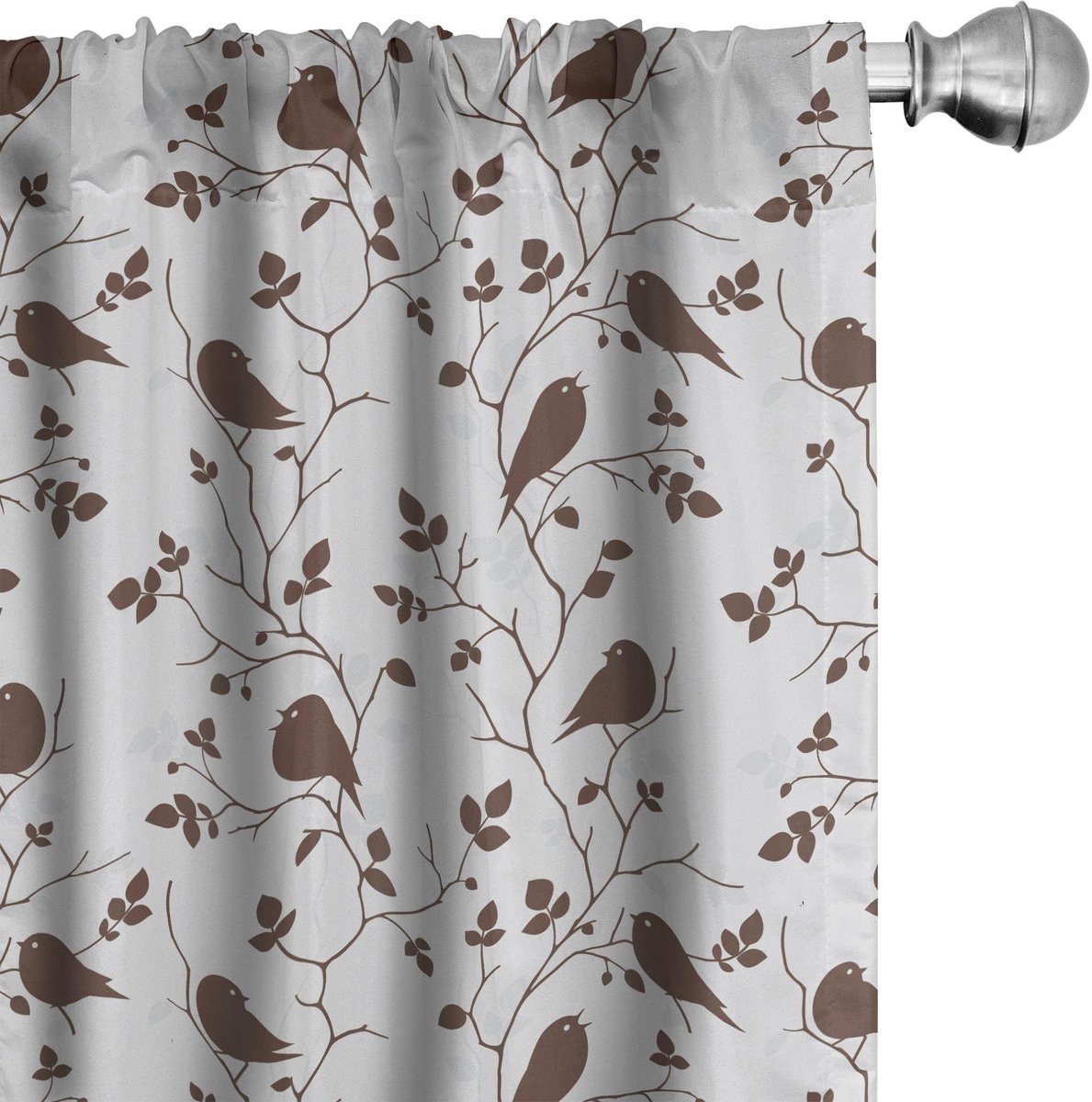 ABAKUHAUS Vogelgordijnen – 2x75x245 cm – Tweetende mussen – donkerbruin en grijs Seal Brown