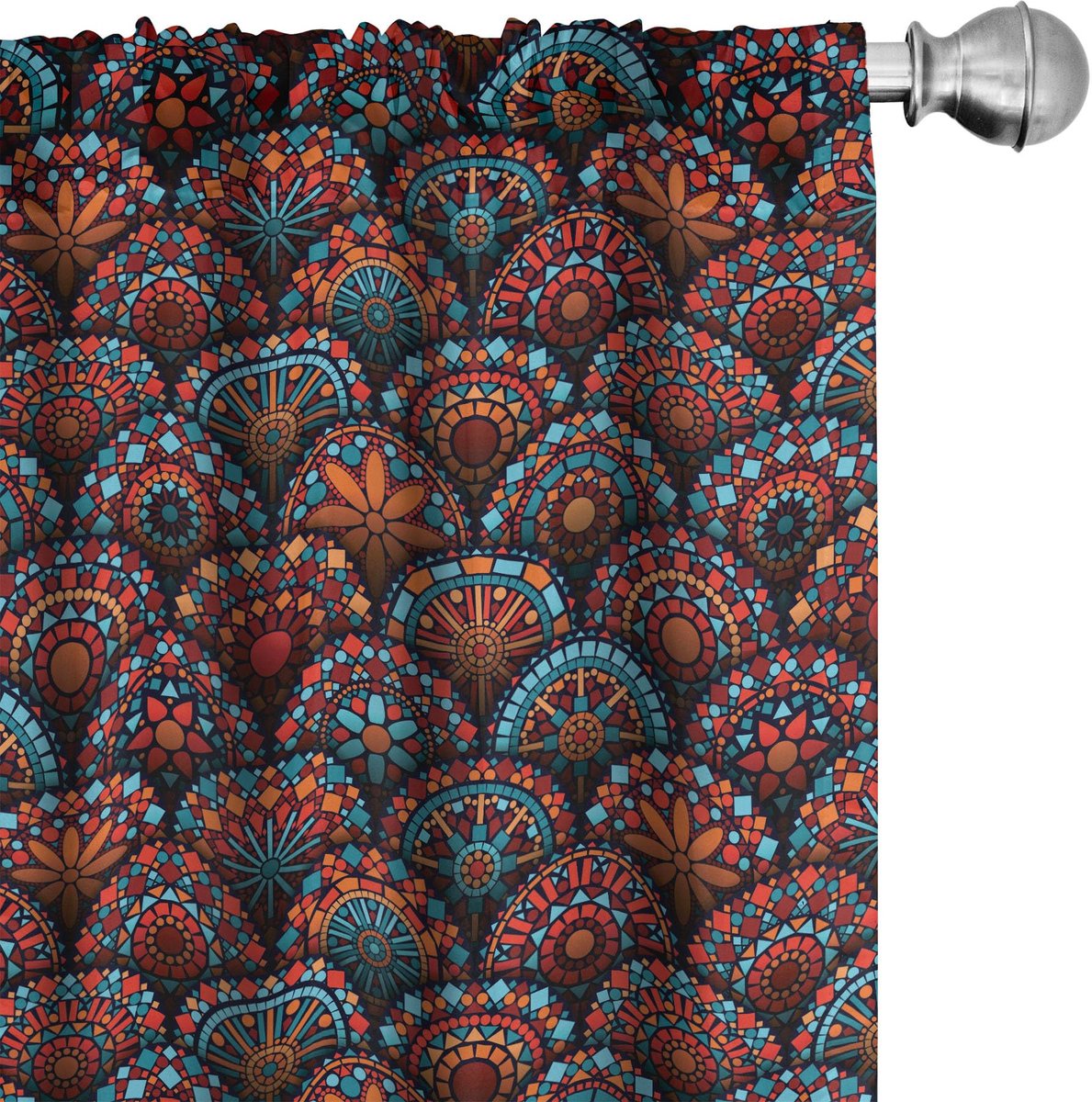 ABAKUHAUS Mandala Gardijnen – 2x75x225 cm – Mikrofaser, halfdonker, Scarlet Orange/Blauw Scarlet Oranje