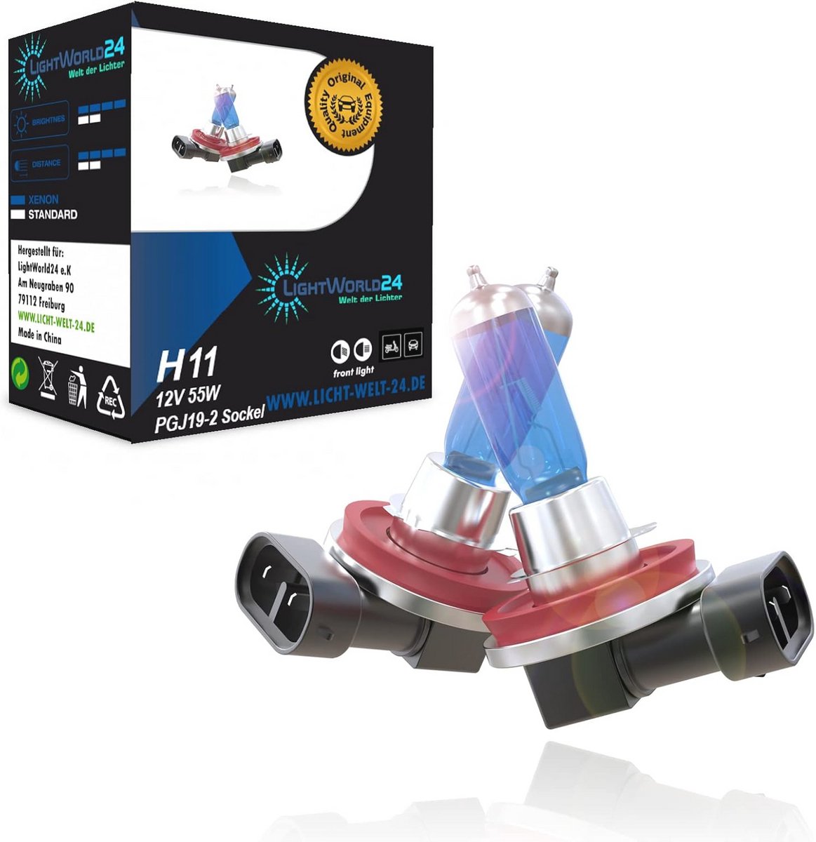 H11 Halogeenlamp 12V 55W | Xenon Look Auto Lampen voor Lage Straler, Mistlamp, Hoge Straler en Bochtenverlichting | E-keurmerk