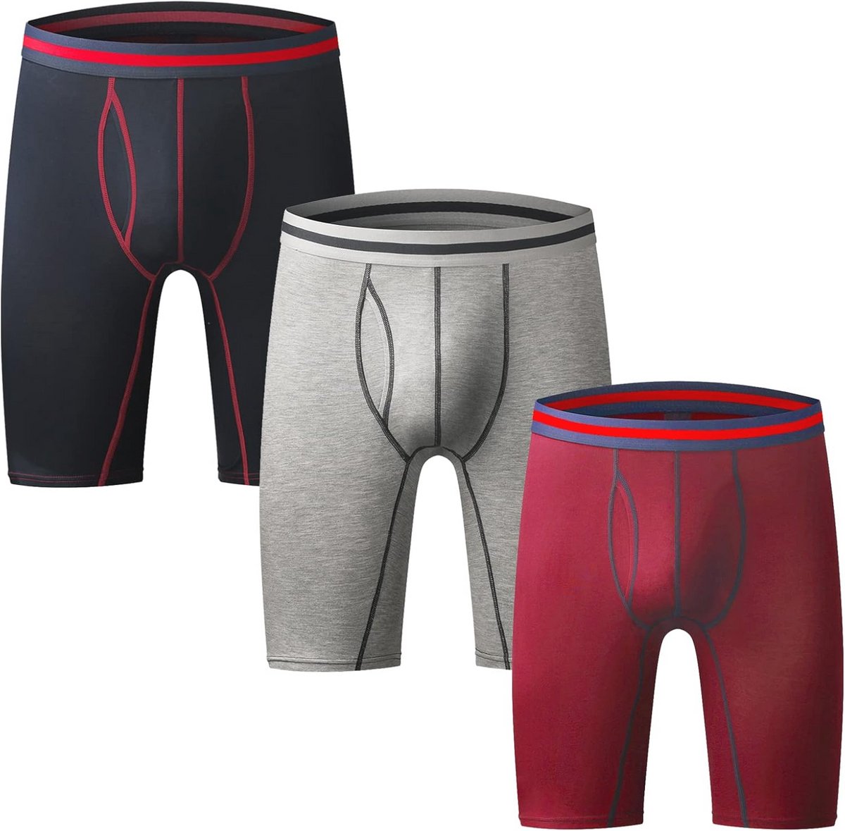 Set van 3 & 4 Lange Boxershorts voor Heren - Katoenen Sportondergoed met Open Gulp - Multipack in Gemengde Kleuren