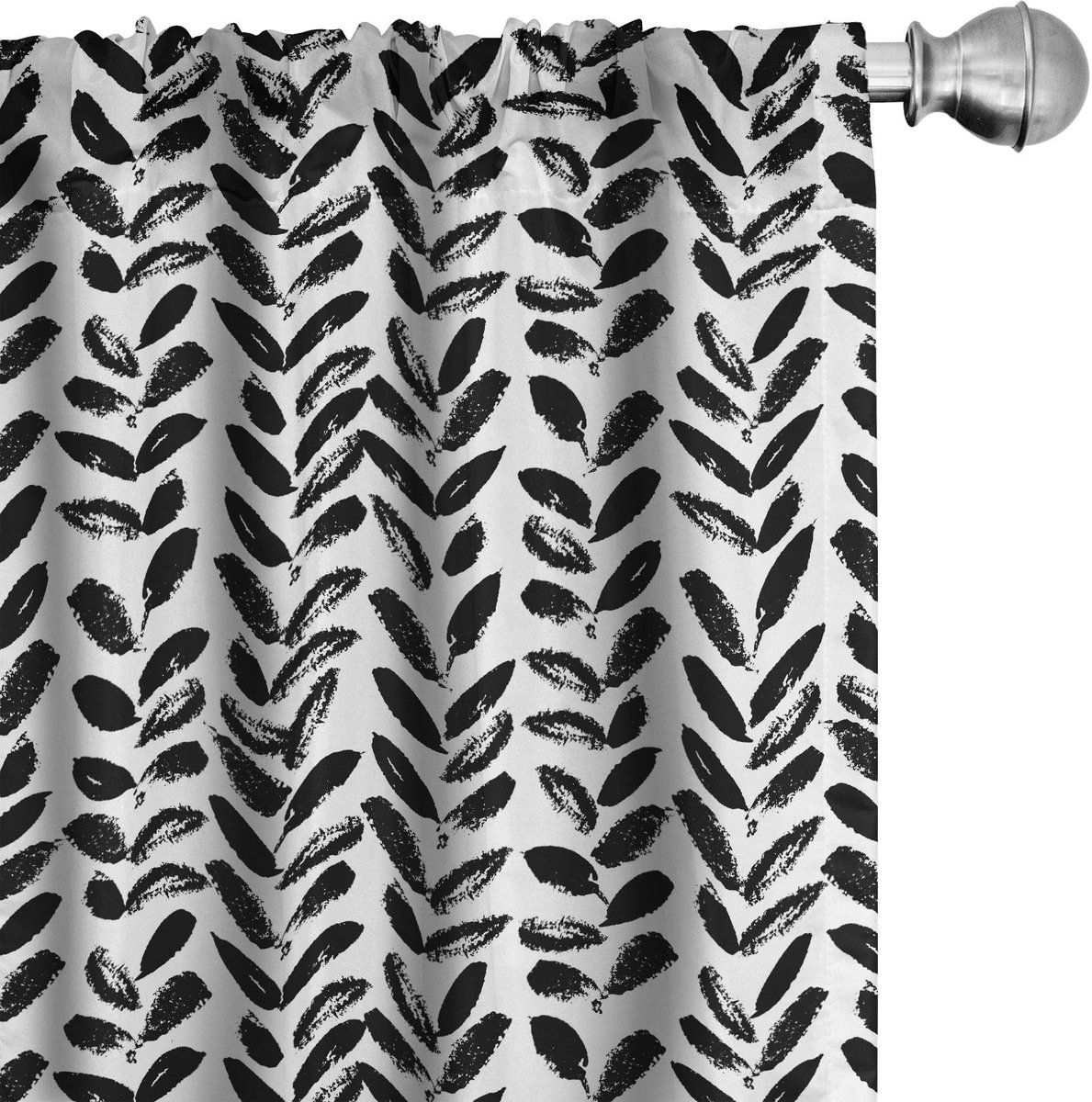 ABAKUHAUS zwart-wit gordijnset – 2x75x225 cm – microvezel, halfdonker Wit Zwart