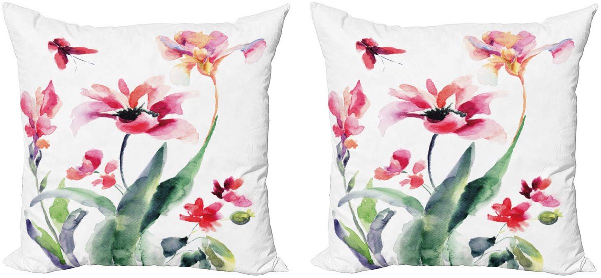 ABAKUHAUS Bloemen Kussenhoezen Set – 2x50x50 cm – Dubbelzijdig bedrukt – Veelkleurig Multicolor