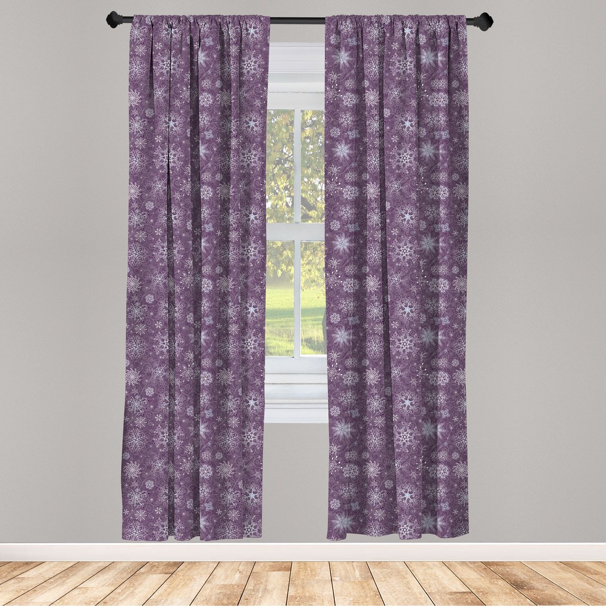 ABAKUHAUS Sneeuwvlokmotief gordijnen – 2x75x175 cm – Lavendel/Paars – Halverduisterend