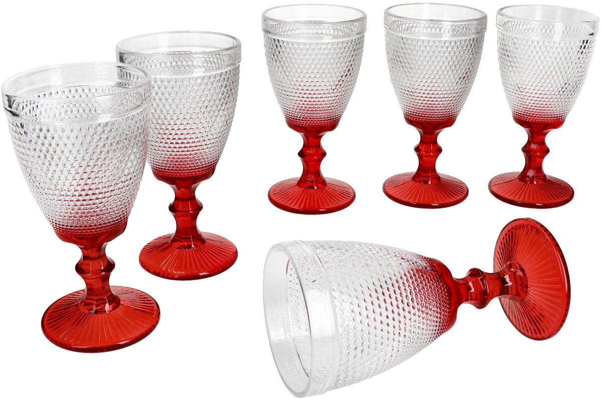 6-delig set RUBIN rode wijnglazen rood van glas – 77096