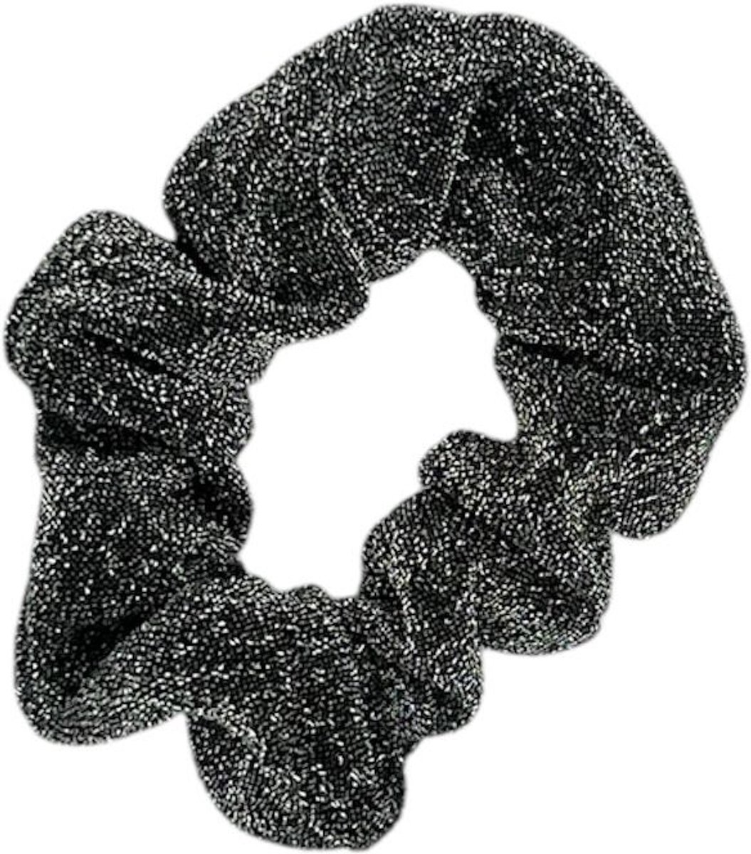 Scrunchie - elastiek - glimmende stof - glitters - kerst - zilver/grijs