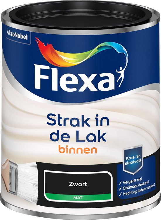 Flexa - Strak in de Lak Binnenlak Mat - Zwart - 0.75 L