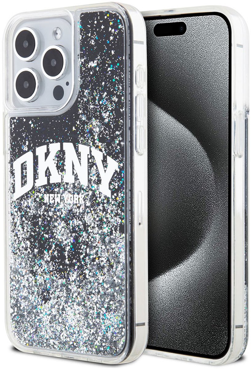 DKNY Liquid Glitter Arch Logo Back Case - Geschikt voor Apple iPhone 13 Pro Max (6.7") - Zwart/Zilver