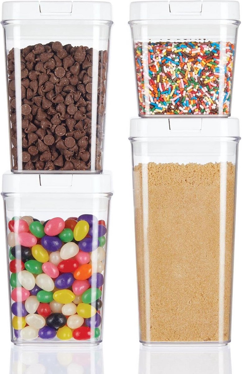 Set van 4 voedselopslagdozen - Transparante voedselopslag voor snacks, pasta, en bakproducten - Ideaal voor keuken en koelkast
