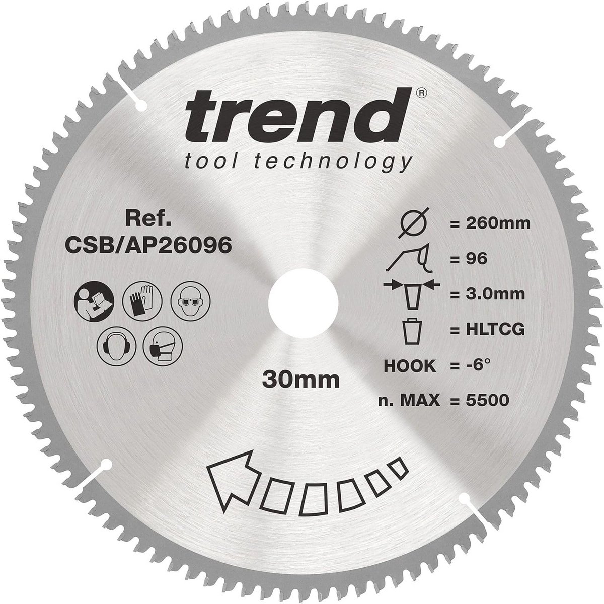 Cirkelzaagblad voor aluminium en kunststof - 260mm diameter, 96 tanden, TCT hardmetaal