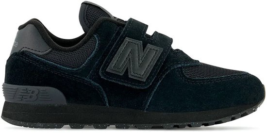 Zwarte New Balance sneaker met klittenbandsluiting, logo 'N' en 'NB' op de hiel.