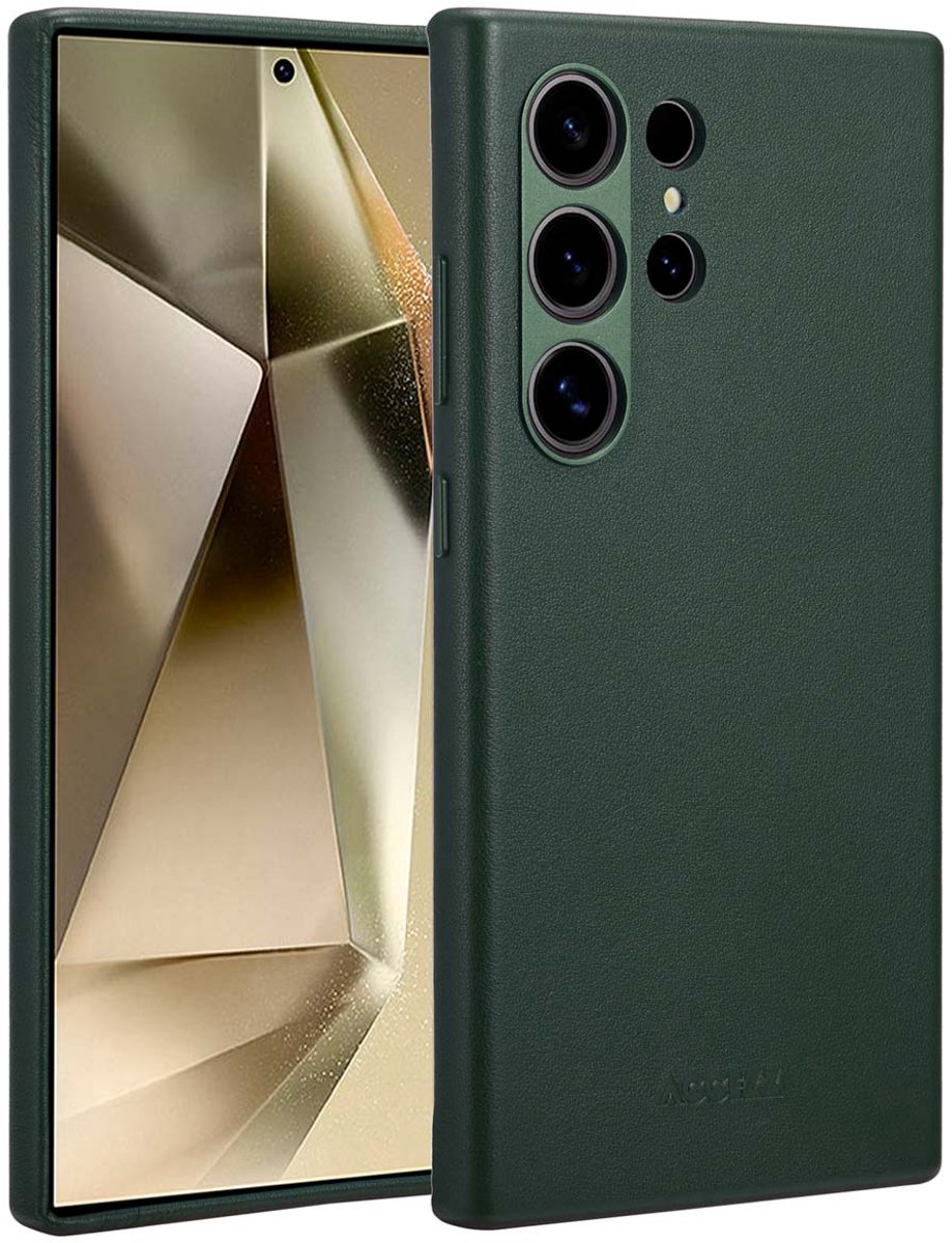 Accezz Hoesje Geschikt voor Samsung Galaxy S24 Ultra Hoesje - Accezz Geschikt voor MagSafe Leather Backcover - donkergroen