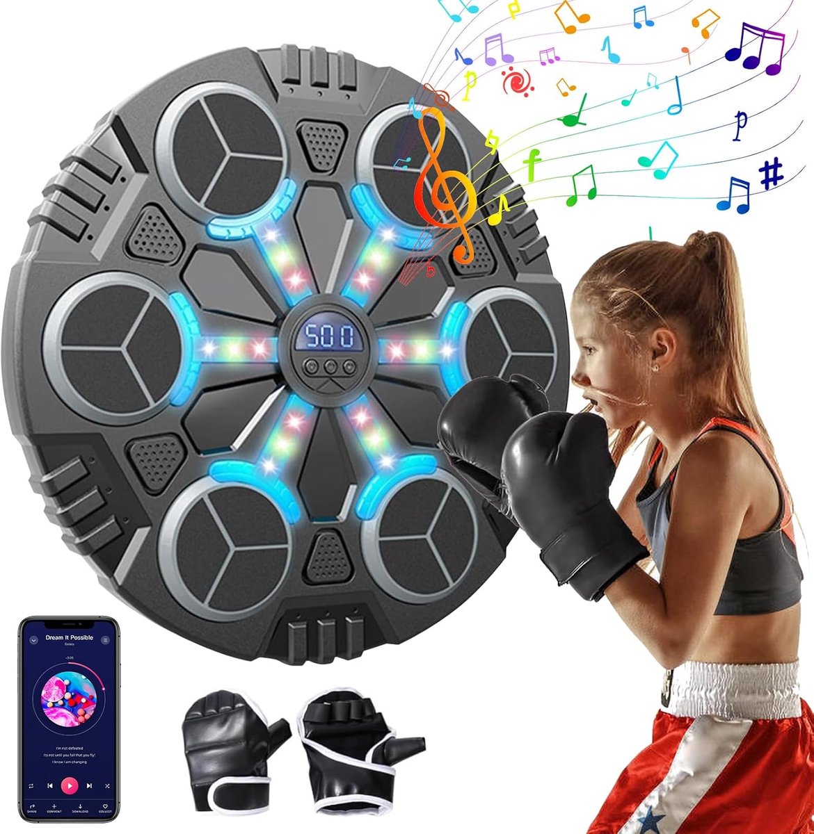 Boxing Machine - Boksmachine - Muzikale Boxmachine - Met Boxhandschoenen, Elektronische LED, 3 Snelheden, Bluetooth Ondersteuning, Cadeau voor Kinderen