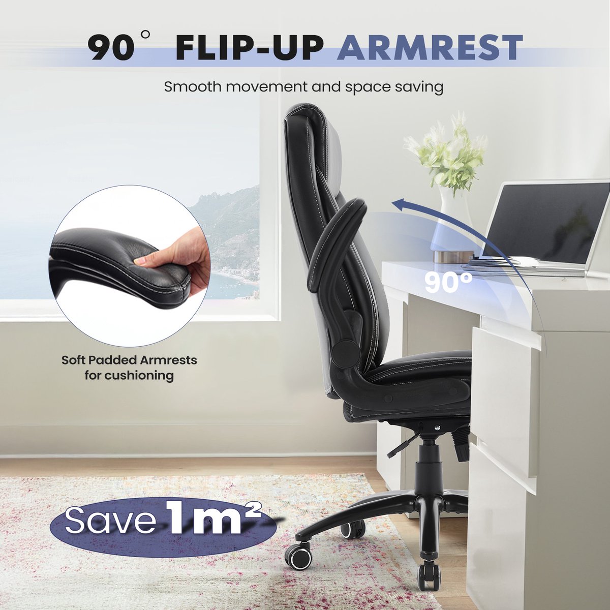 COLAMY Ergonomische Bureaustoel met Hoge Rugleuning - Zwart - afbeelding 3