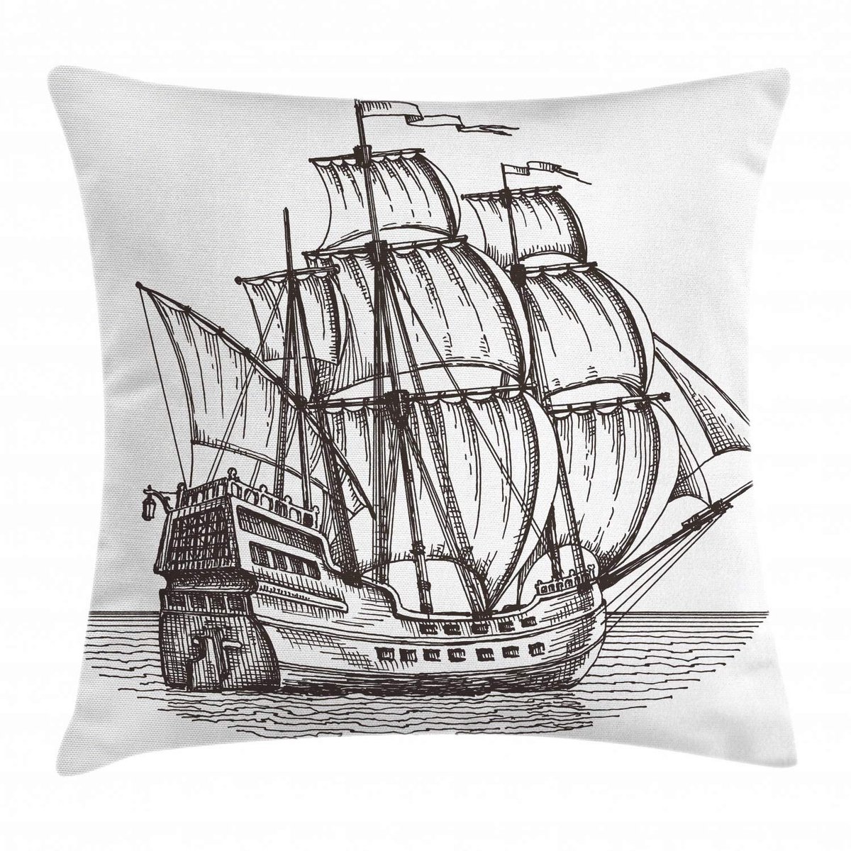 ABAKUHAUS Piraatenschip Kussenhoes – 40x40 cm – Dubbelzijdig bedrukt Charcoal Grau Weiß