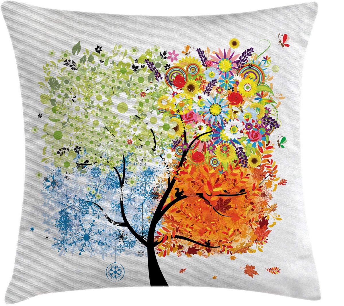 ABAKUHAUS kussenhoes – Bloemen Vier jaargetijden – 40x40 cm – dubbelzijdig bedrukt, wasbaar, kleurvast