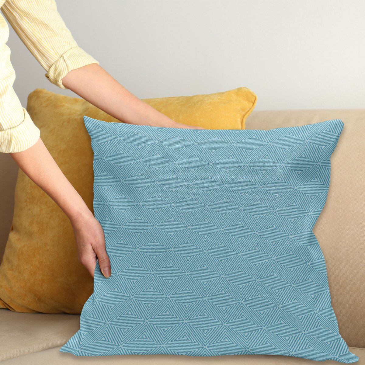 ABAKUHAUS geometrische kussenhoes – dubbelzijdig 45x45 cm – hemelsblauw Pale hemelsblauw